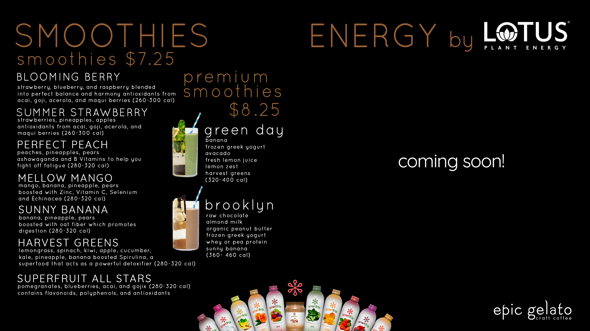 Smoothie and energy drink menu